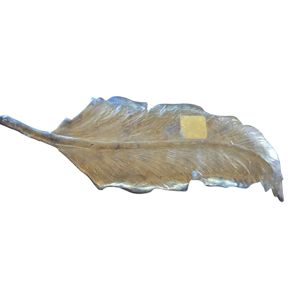 Pottery Barn Raya Boho Feather Tray Gold Metal Jewelry Catchall Desk Accessory